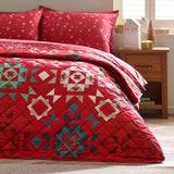 Catherine Lansfield Christmas Patchwork Bedspread 220cm x 230cm - Red - Christmas Patchwork Bedspread