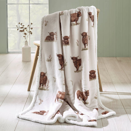 Catherine Lansfield Angus Highland Cow Throw - Natural - Angus Highland Cow Throw