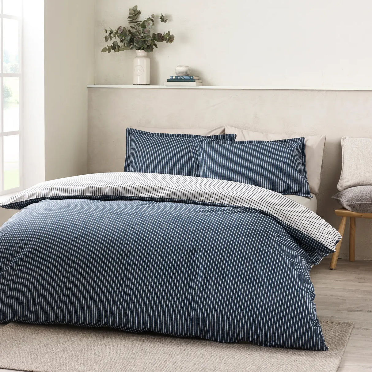 Catherine Lansfield Oxford Pinstripe Duvet Cover Set - Navy Blue image 5