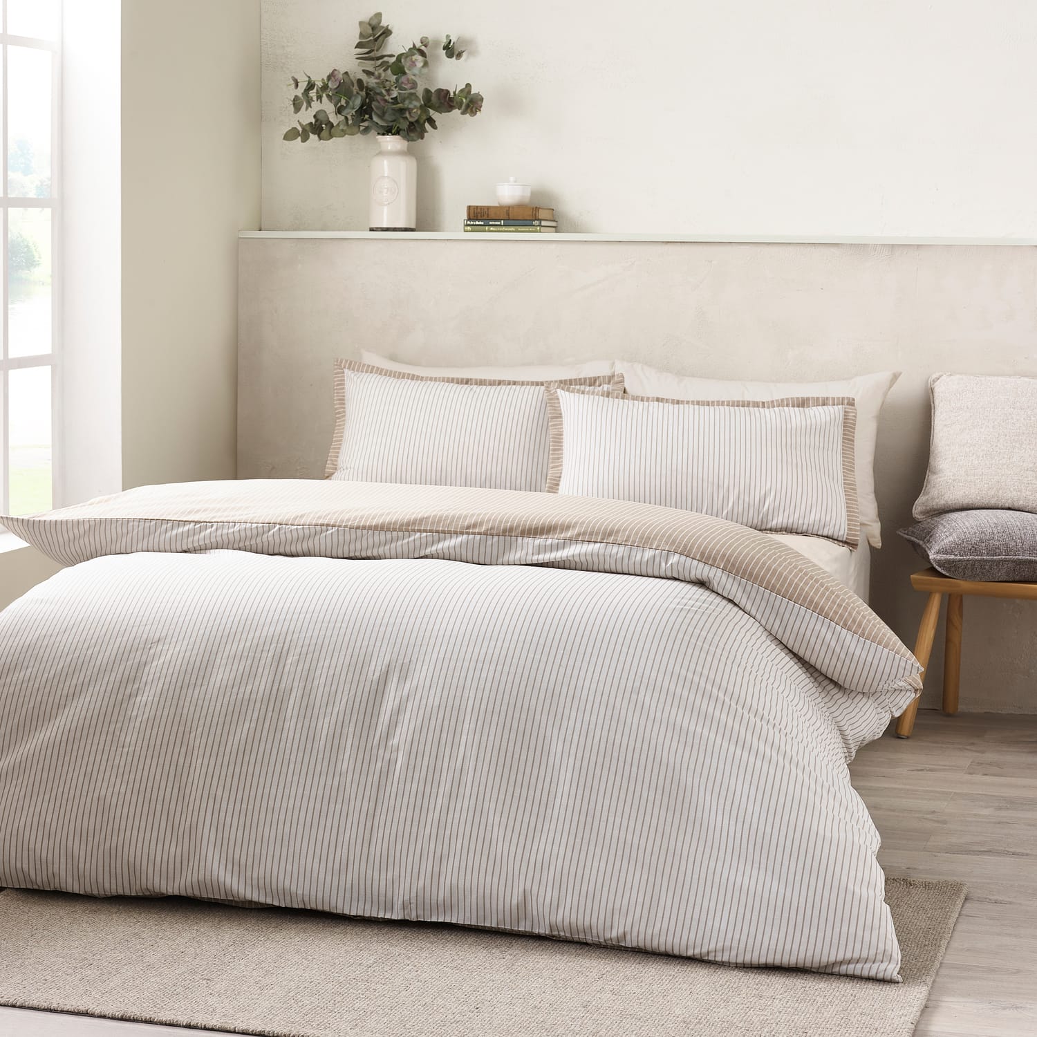 Catherine Lansfield Oxford Pinstripe Duvet Cover Set - Oxford Pinstripe Natural Duvet Set