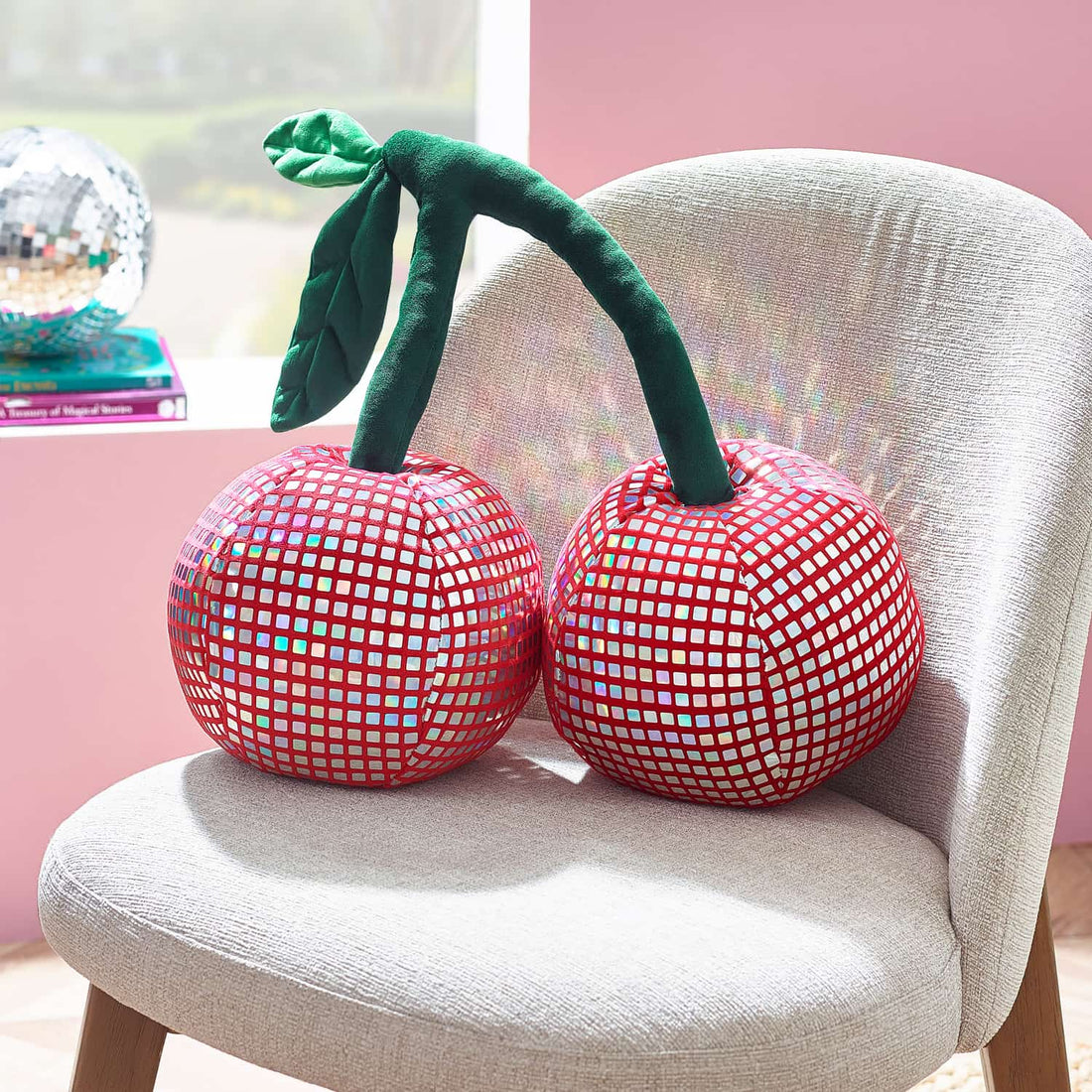Catherine Lansfield Disco Cherries Pink Filled Cushion 20cm x 25cm