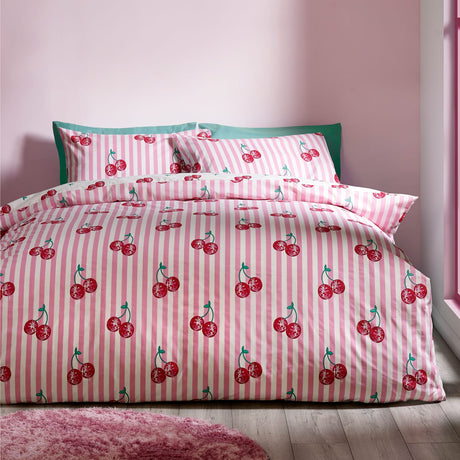 Catherine Lansfield Disco Cherries Duvet Cover Set - Pink - Disco Cherries Duvet Set