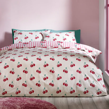 Catherine Lansfield Disco Cherries Duvet Cover Set - Pink - Disco Cherries Duvet Set