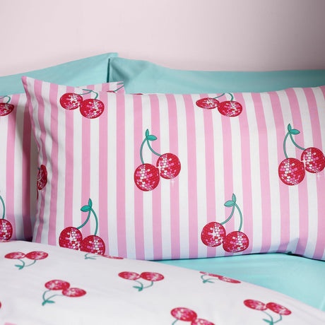 Catherine Lansfield Disco Cherries Duvet Cover Set - Pink - Disco Cherries Duvet Set