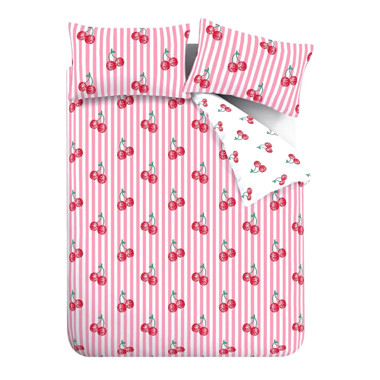 Catherine Lansfield Disco Cherries Duvet Cover Set - Pink - Disco Cherries Duvet Set