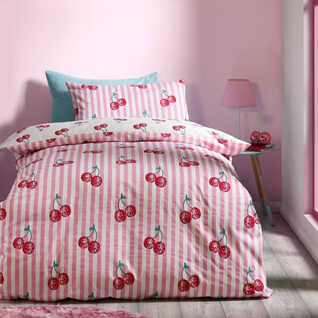 Catherine Lansfield Disco Cherries Duvet Cover Set - Pink - Disco Cherries Duvet Set Single