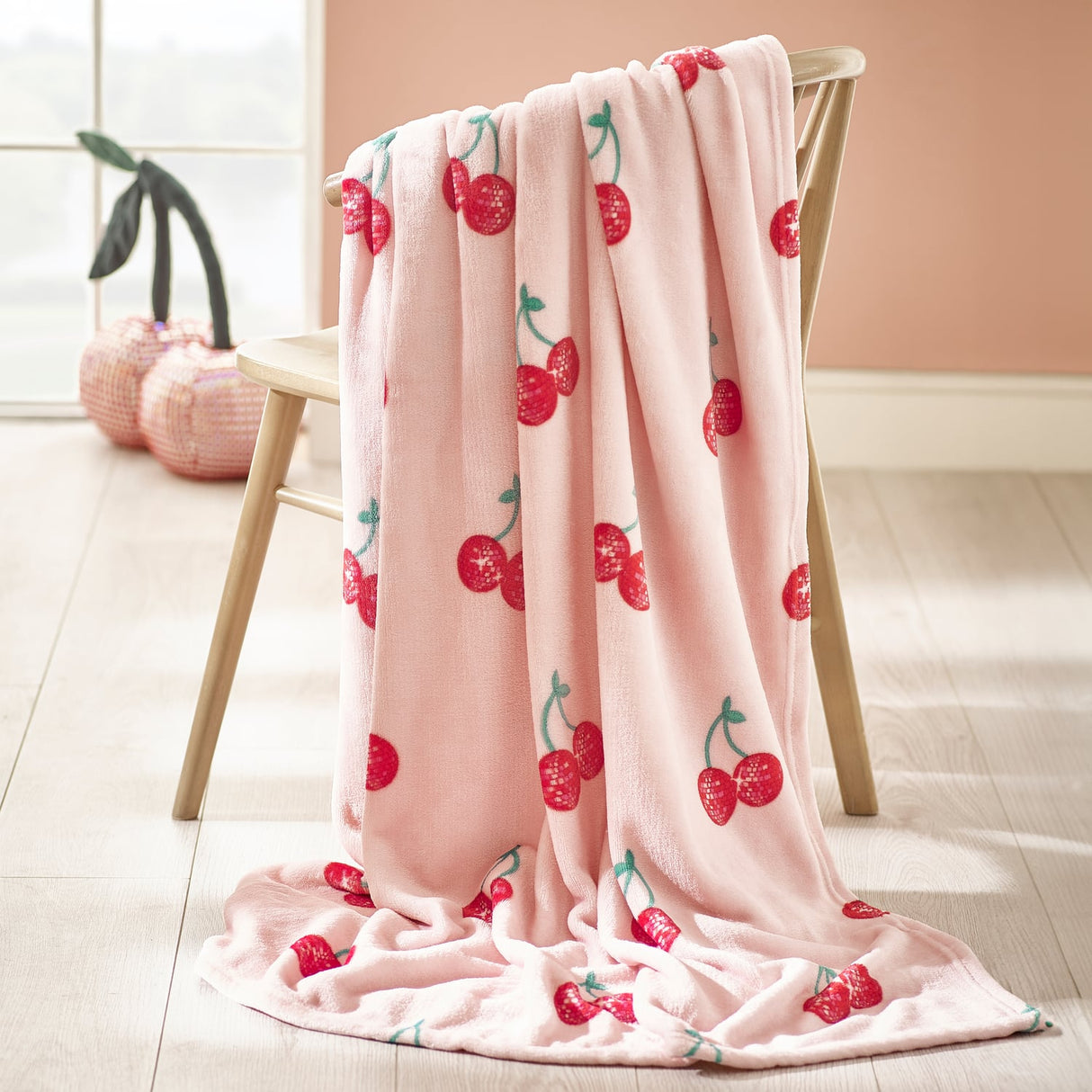 Catherine Lansfield Disco Cherries Cosy Throw 200cm x 240cm - Pink