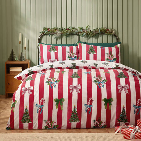 Catherine Lansfield Christmas Stripe Duvet Cover Set - Red - Christmas Stripe Duvet Set