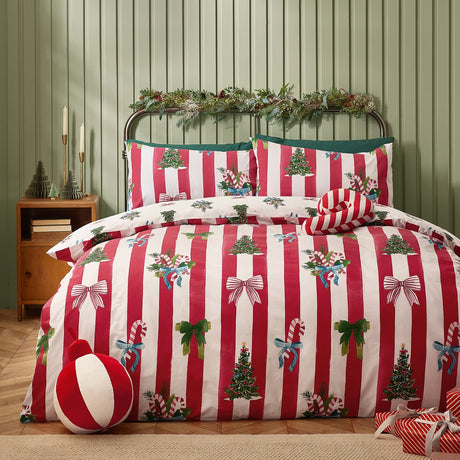 Catherine Lansfield Christmas Stripe Duvet Cover Set - Red