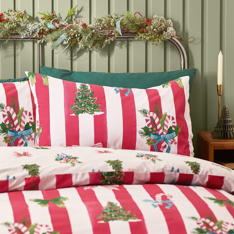 Catherine Lansfield Christmas Stripe Duvet Cover Set - Red - Christmas Stripe Duvet Set