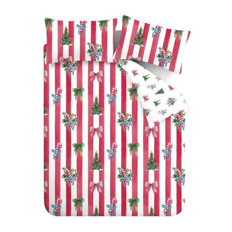 Catherine Lansfield Christmas Stripe Duvet Cover Set - Red - Christmas Stripe Duvet Set