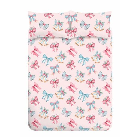 Catherine Lansfield Christmas Bows and Bells Festive Duvet Cover Set - Pink - Christmas Bows And Bells Duvet Set