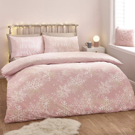Baby It's Cold Outside Duvet Cover by Catherine Lansfield - Pink - Baby Its Cold Outside Duvet Set