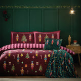 Catherine Lansfield Christmas Nutcracker Stripe Duvet Cover Set - Plum
