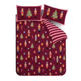 Catherine Lansfield Christmas Nutcracker Stripe Duvet Cover Set - Plum - Christmas Nutcracker Stripe