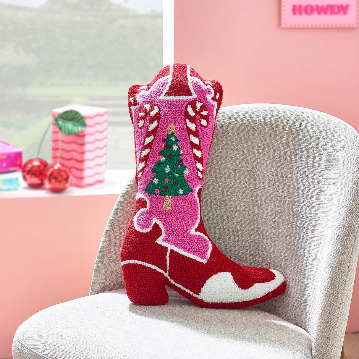 Catherine Lansfield Santa's Howdy Christmas Filled Cushion 35cm x 48cm - Pink