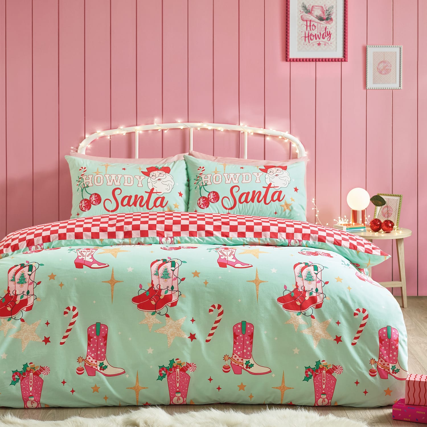 Catherine Lansfield Santa's Howdy Christmas Duvet Cover Set - Green - Santas Howdy Christmas Duvet Set