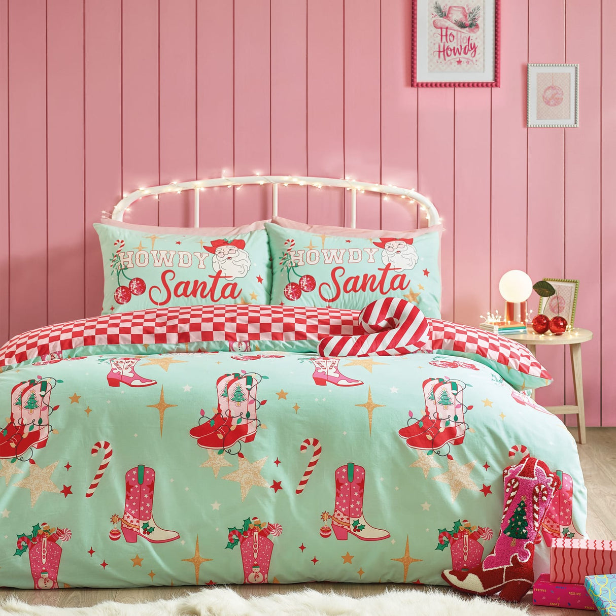 Catherine Lansfield Santa's Howdy Christmas Duvet Cover Set - Green
