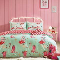 Catherine Lansfield Santa's Howdy Christmas Duvet Cover Set - Green
