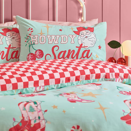 Catherine Lansfield Santa's Howdy Christmas Duvet Cover Set - Green - Santas Howdy Christmas Duvet Set