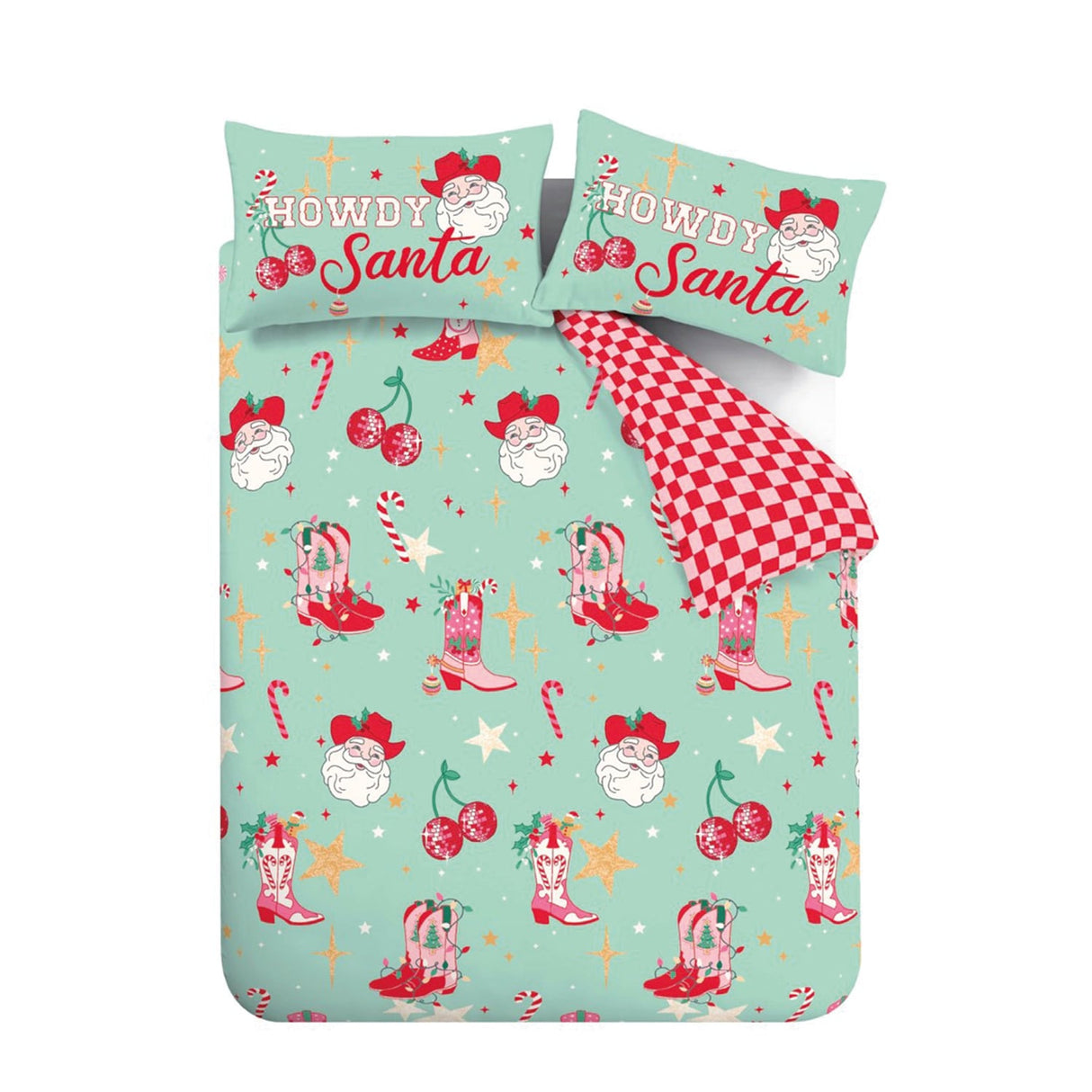 Catherine Lansfield Santa's Howdy Christmas Duvet Cover Set - Green - Santas Howdy Christmas Duvet Set