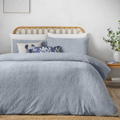 Catherine Lansfield Crinkle Seersucker Blue Duvet Cover Bedding Set