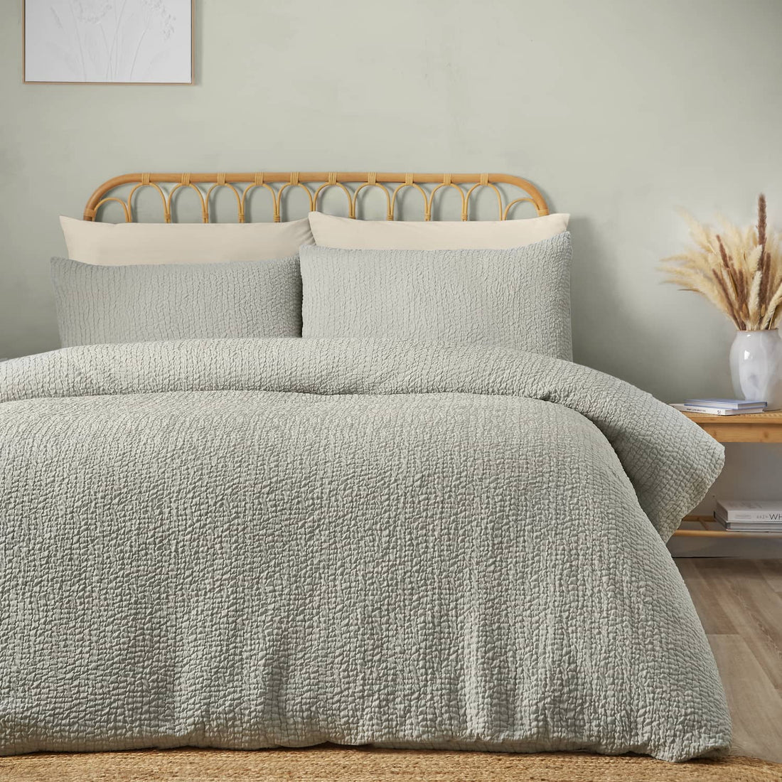 Catherine Lansfield Crinkle Seersucker Green Duvet Cover Bedding Set