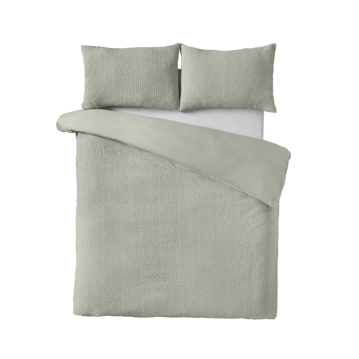 Catherine Lansfield Crinkle Seersucker Duvet Cover Set - Crinkle Seersucker Green Duvet Set