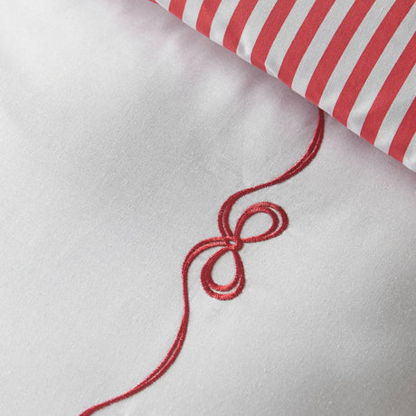 Catherine Lansfield Bow Embroidery Duvet Cover Set - White / Pink - Bow Embroidery White Red Duvet Set