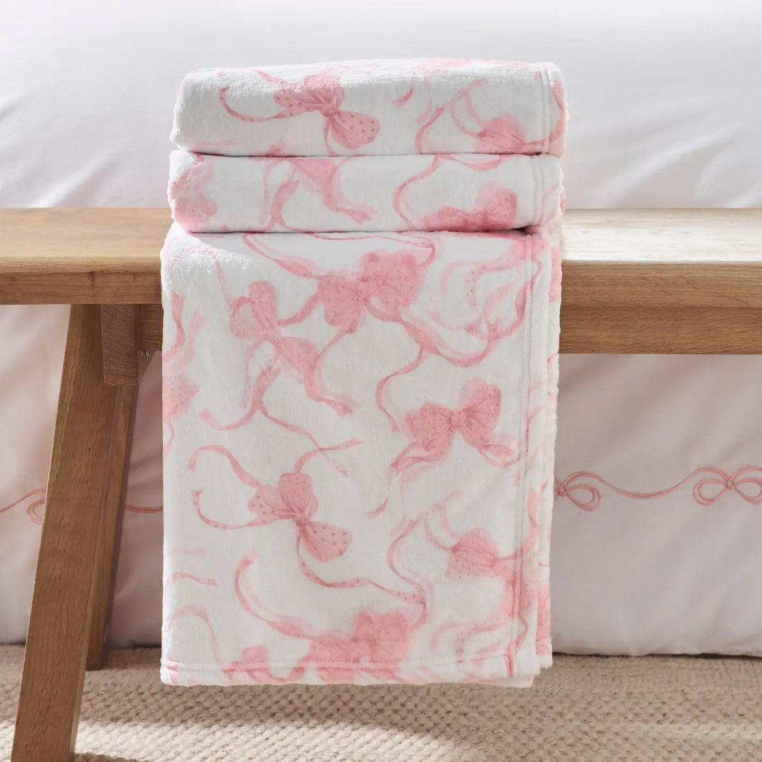 Catherine Lansfield Bow Cosy Pink Throw Blanket 200cm x 240cm