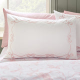 Catherine Lansfield Bow Embroidery Duvet Cover Set - White / Pink - Embroidery Bow Duvet Set