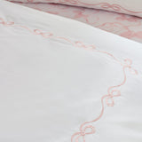 Catherine Lansfield Bow Embroidery Duvet Cover Set - White / Pink - Embroidery Bow Duvet Set
