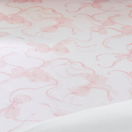 Catherine Lansfield Bow 30cm Deep Fitted Sheet - White / Pink - Embroidery Bow Fitted Sheet