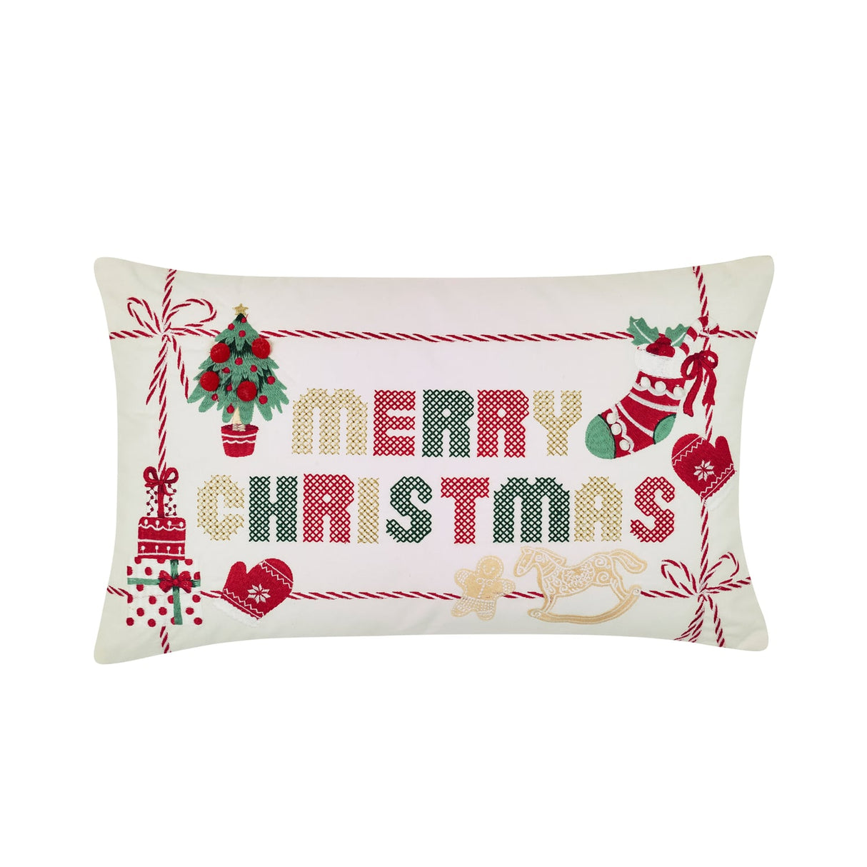 Catherine Lansfield Merry Christmas Filled Cushion 12" x 20 - Natural - Merry Christmas Cushion