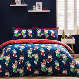 Catherine Lansfield Christmas Elves Festive Duvet Cover Set - Navy Blue - Christmas Elves Duvet Set