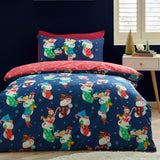 Catherine Lansfield Christmas Elves Festive Duvet Cover Set - Navy Blue - Christmas Elves Duvet Set (Single)