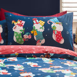 Catherine Lansfield Christmas Elves Festive Duvet Cover Set - Navy Blue - Christmas Elves Duvet Set