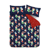 Catherine Lansfield Christmas Elves Festive Duvet Cover Set - Navy Blue - Christmas Elves Duvet Set