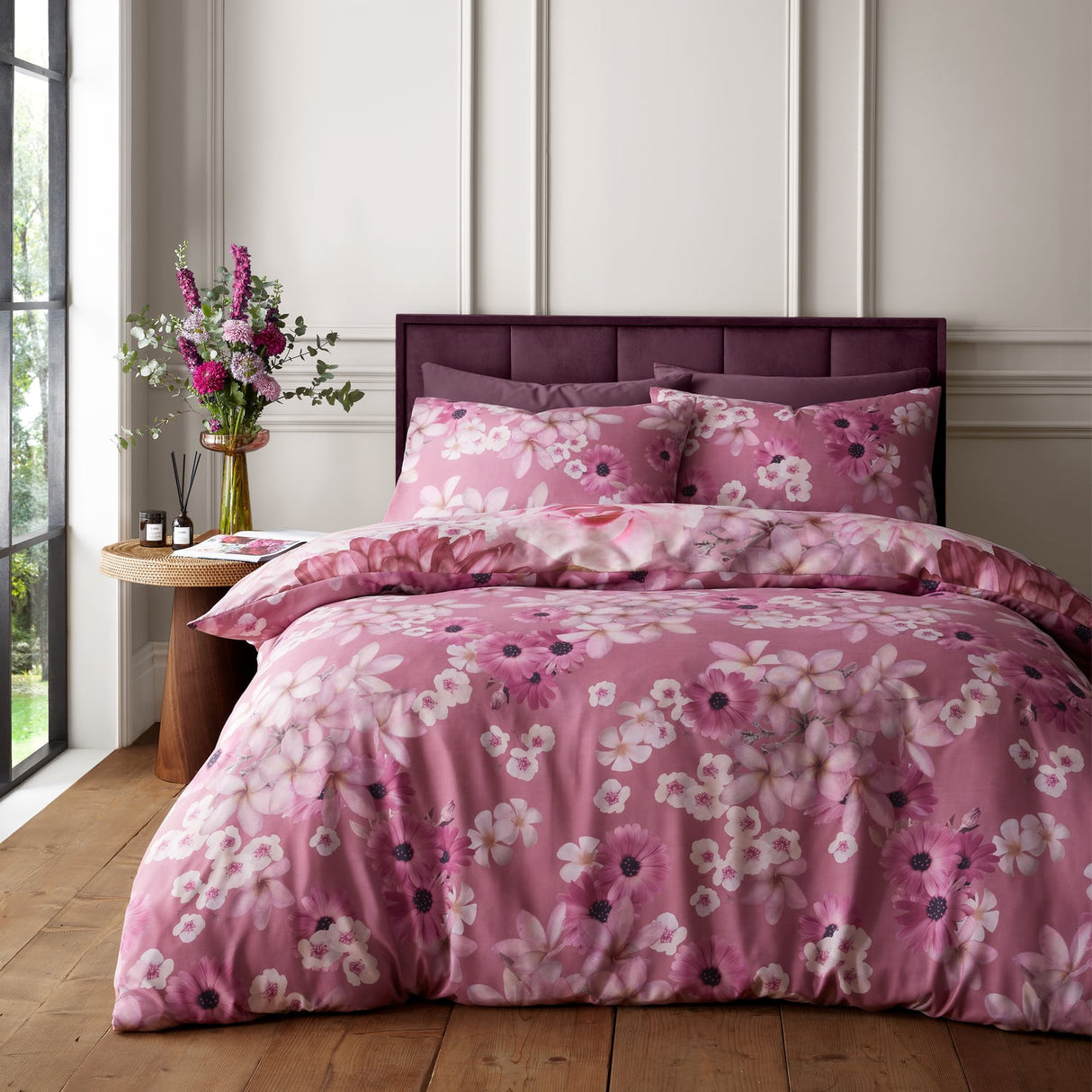 RHS Rosemoor Floral Duvet Cover Set - Pink - Rosemoor Floral