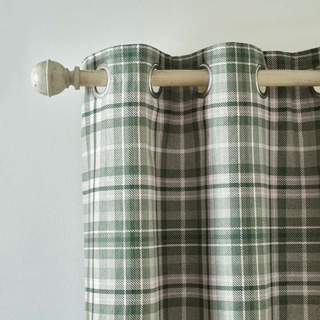Catherine Lansfield Cullen Thermal Check Eyelet Curtains - Green Light Filtering