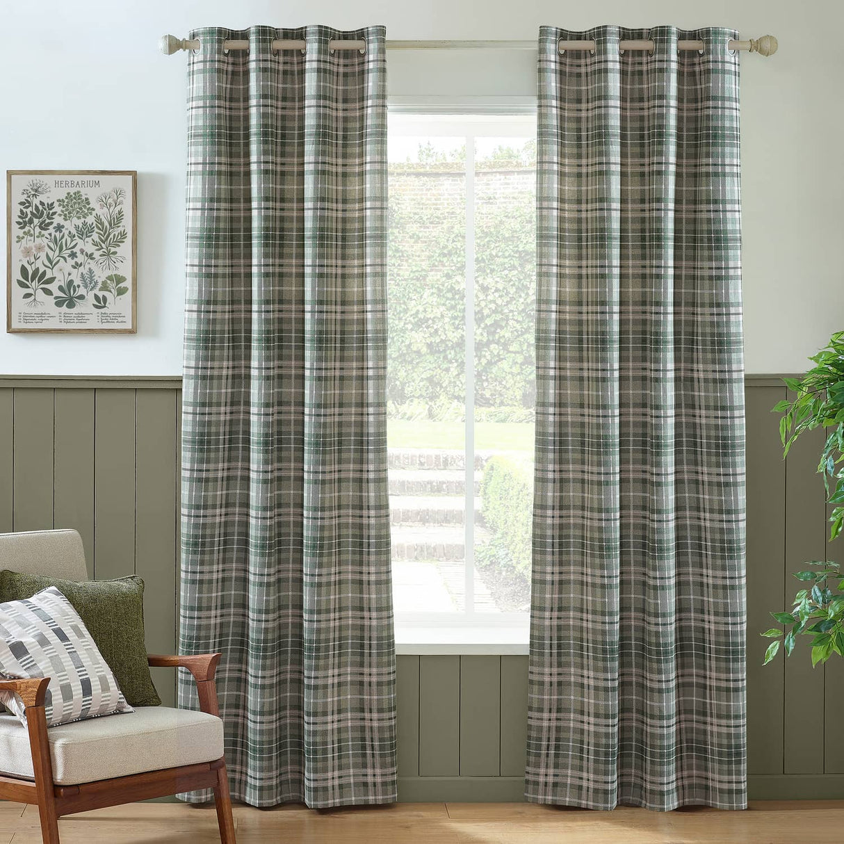 Catherine Lansfield Cullen Thermal Check Eyelet Curtains - Green Light Filtering - Cullen Thermal Check Green Curtains