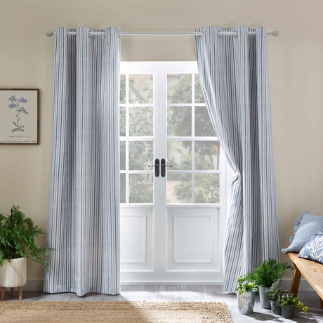 Catherine Lansfield Logan Stripe Eyelet Curtains - Blue Light Filtering Polycotton - Logan Stripe Blue