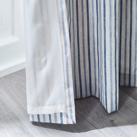 Catherine Lansfield Logan Stripe Eyelet Curtains - Blue Light Filtering Polycotton - Logan Stripe Blue