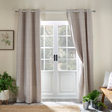 Catherine Lansfield Logan Stripe Eyelet Curtains - Natural Light Filtering Polycotton - Logan Stripe Natural