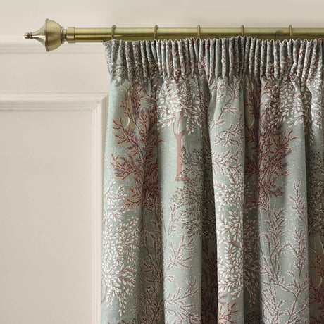 Catherine Lansfield Woodland Trees Pencil Pleat Tape Top Curtains Dimout Thermal - Green