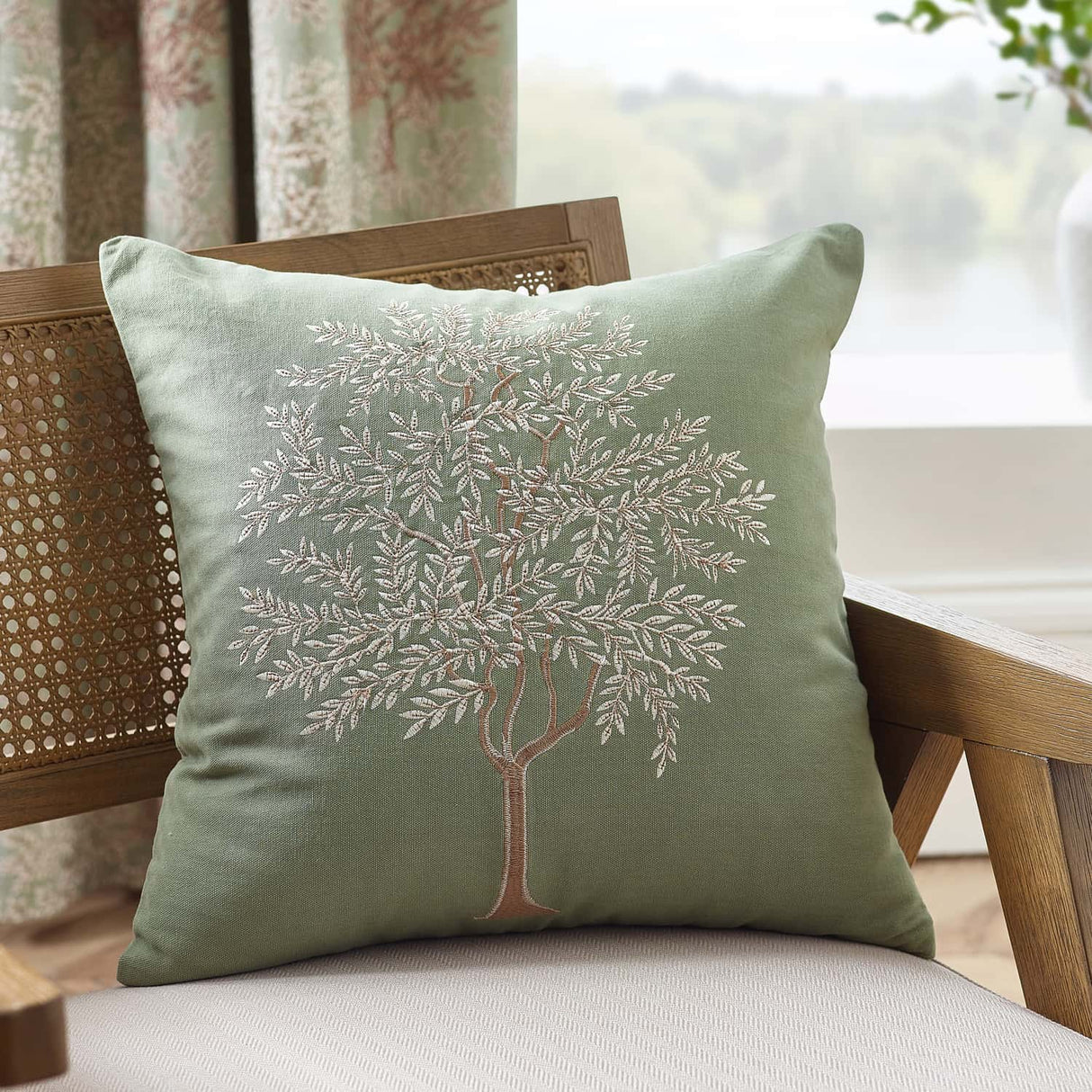 Catherine Lansfield Woodland Trees Filled Cushion 45cm x 45cm - Green