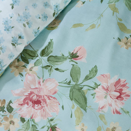 Catherine Lansfield Avebury Floral Duck Egg Blue Duvet Cover Bedding Set