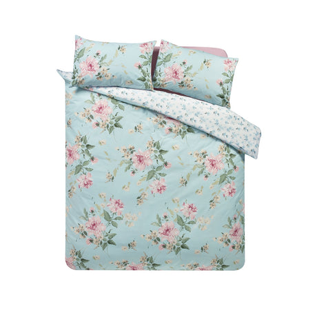 Catherine Lansfield Avebury Floral Duck Egg Blue Duvet Cover Bedding Set