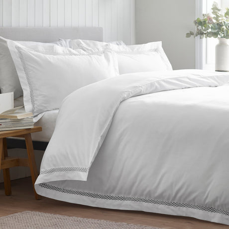Catherine Lansfield Classic Lattice Lace Duvet Cover Set - Classic Lattice White Duvet Set