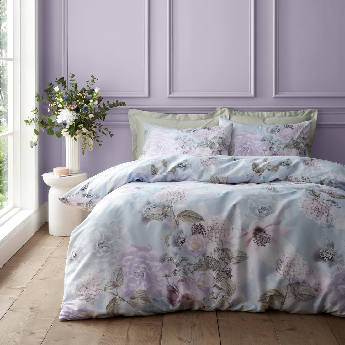 RHS Floral Serenity Floral Reversible Duvet Cover Set - Blue
